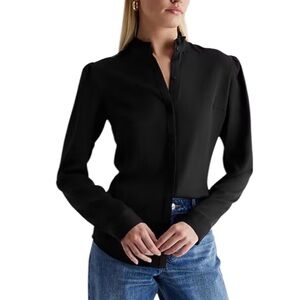 Express Portofino ruffle neck black shirt - large